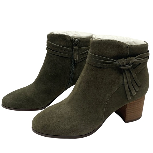 Violet & Red Womens Shoes Jenna Booties Sz 6 Olive Green Suede Leather Heeled - Picture 11 of 12